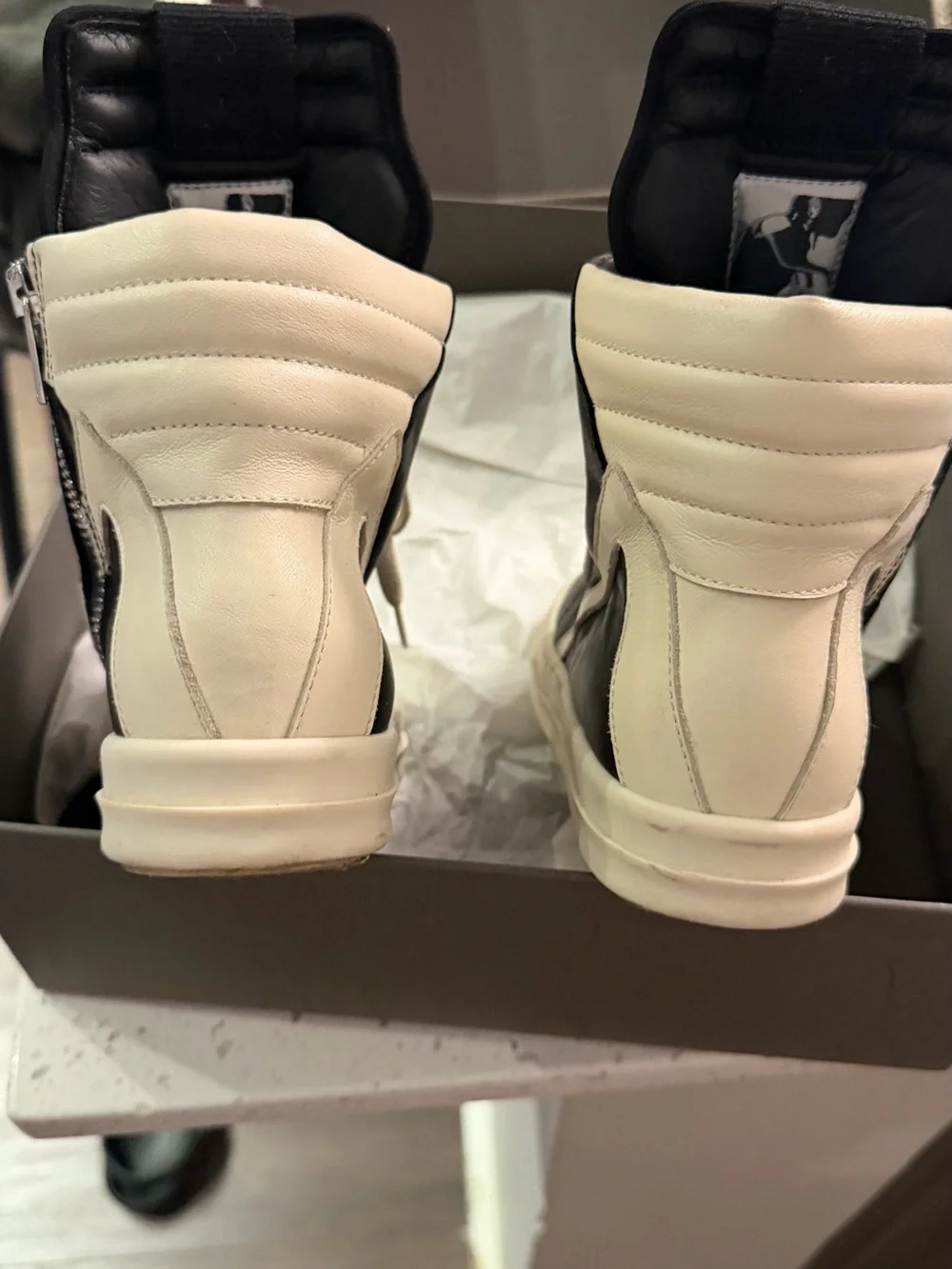 Rick Owens Black Leather High-Top Sneakers with Cream Soles